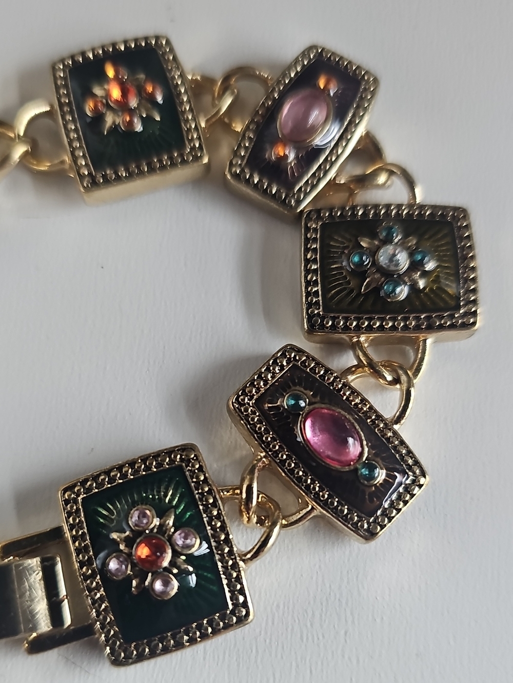 Vintage Napierbracelet EnamelCrystalsCabochons IBO Panel bracelet - Picture 2 of 4